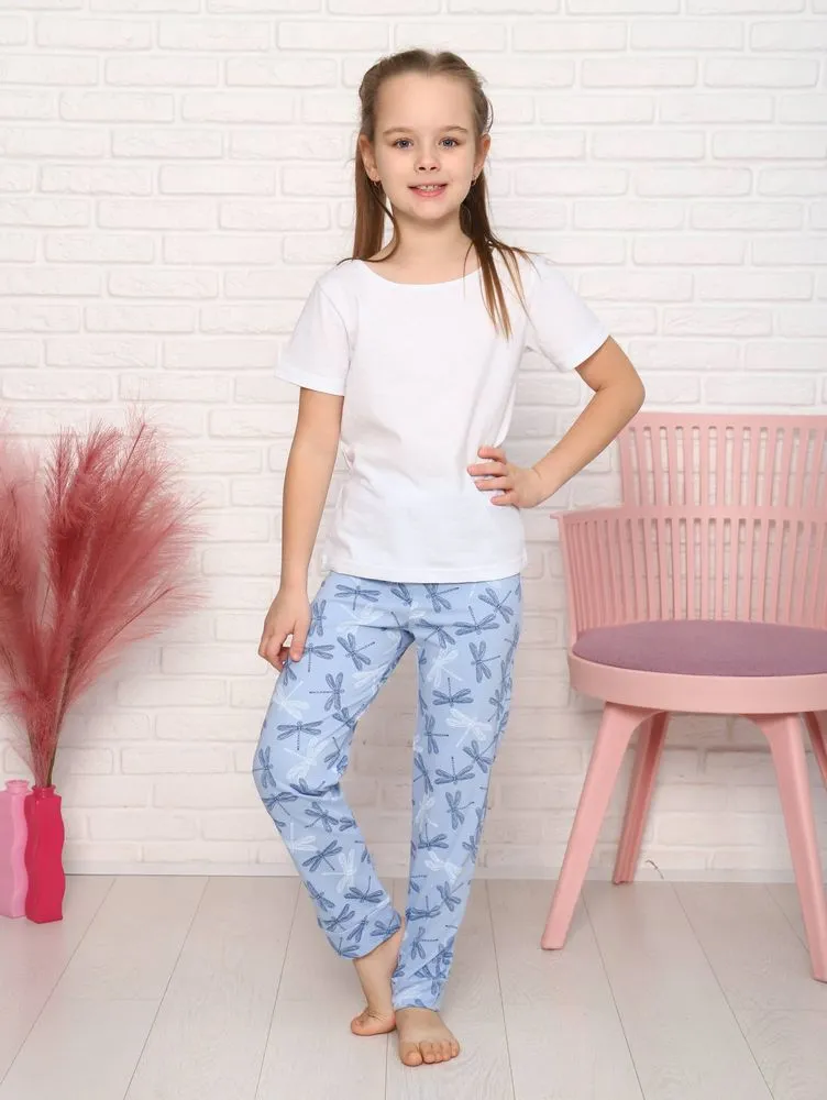 Брюки пижамные детские, модель 325, трикотаж (Стрекоза, голубой)