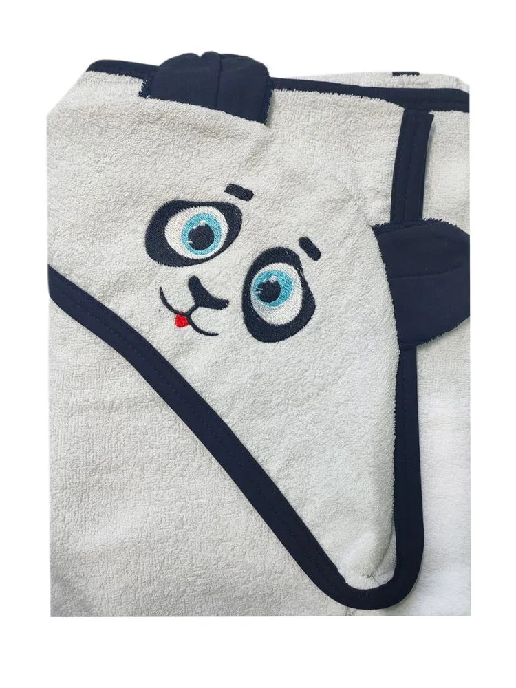 Махровое полотенце детское "Уголок" 95*95 с ушками (Панда, белый)
