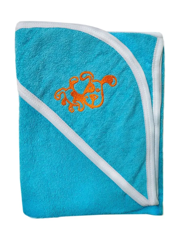 Махровое полотенце детское "Уголок" 95*95 с вышивкой (Бирюзовый)