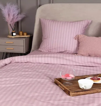 Простыня на резинке 090*200 см, бязь "Комфорт 150 см", борт 25 см (Страйп, пудровый)