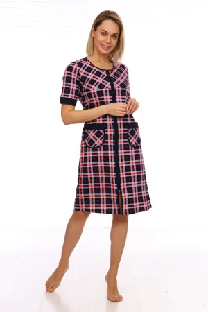 Халат женский, модель 124,трикотаж  (Шотландка, розовый)