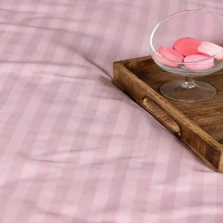 Простыня на резинке 090*200 см, бязь "Комфорт 150 см", борт 25 см (Страйп, пудровый)