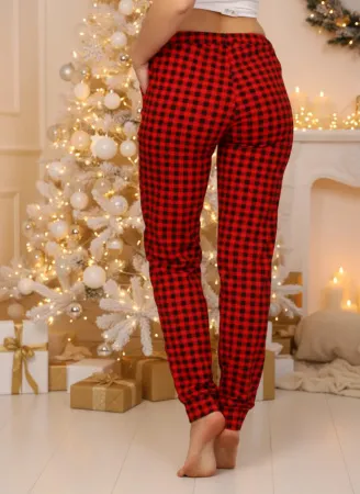 Брюки пижамные женские, модель 162, трикотаж (Красно-черная клетка)