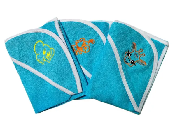 Махровое полотенце детское "Уголок" 95*95 с вышивкой (Бирюзовый)