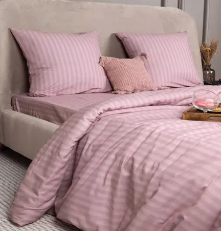 Простыня на резинке 090*200 см, бязь "Комфорт 150 см", борт 25 см (Страйп, пудровый)