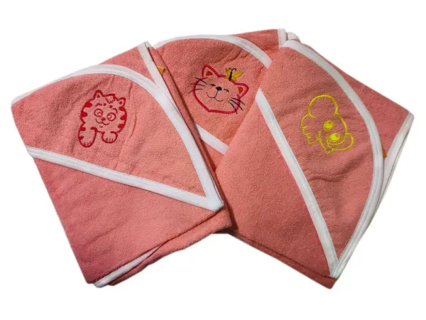 Махровое полотенце детское "Уголок" 95*95 с вышивкой (Персиковый)