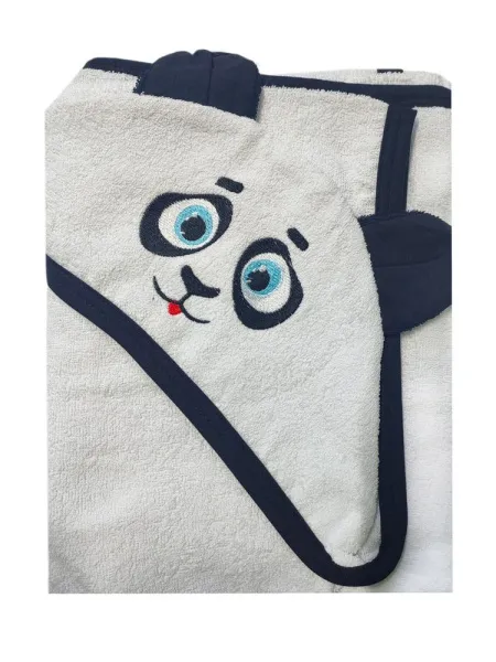 Махровое полотенце детское "Уголок" 95*95 с ушками (Панда, белый)