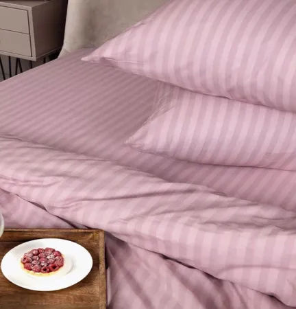 Простыня на резинке 090*200 см, бязь "Комфорт 150 см", борт 25 см (Страйп, пудровый)