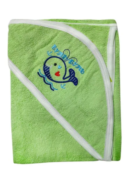 Махровое полотенце детское "Уголок" 95*95 с вышивкой (Салатовый)