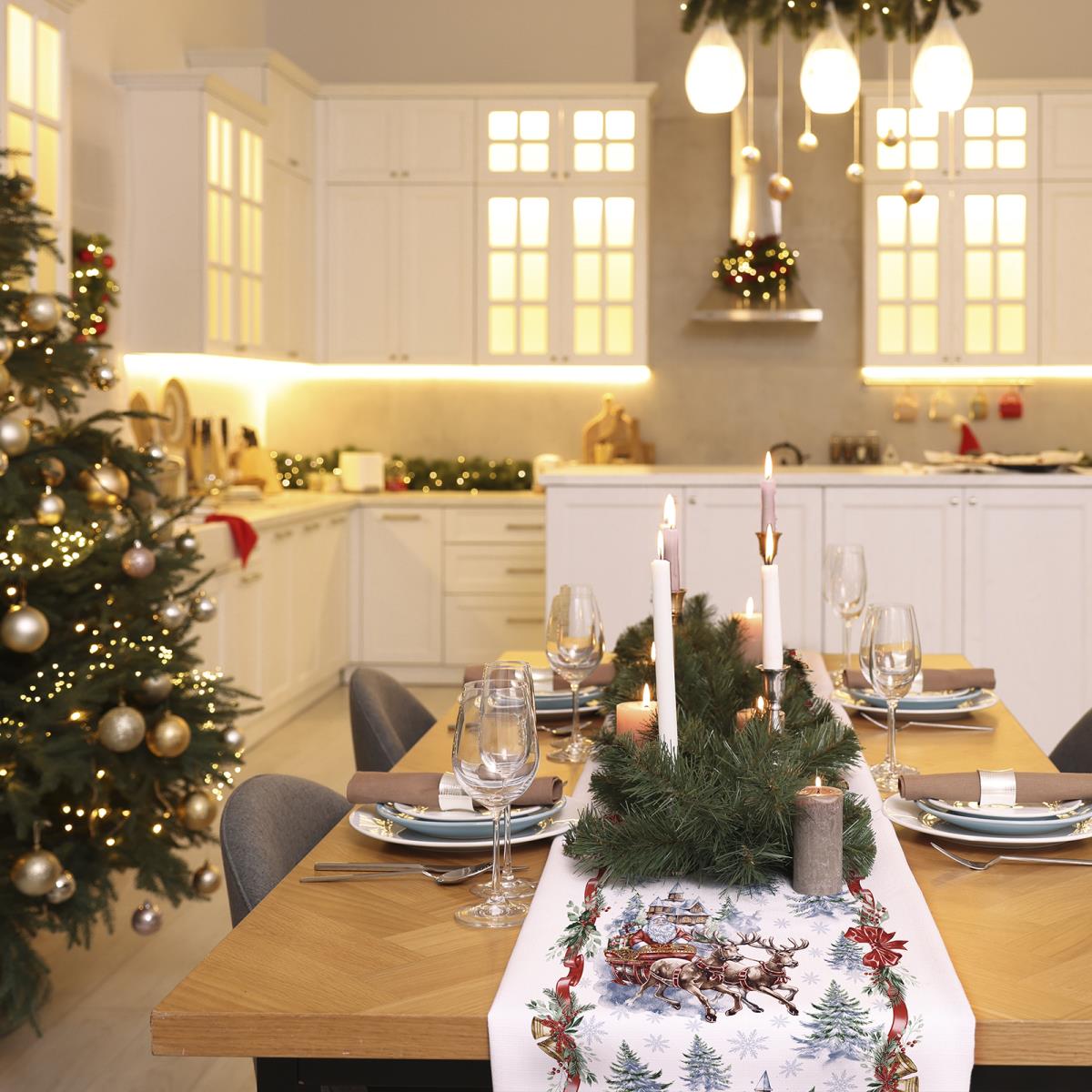 Дорожка для сервировки 50*150 см, хлопок 100% (В гостях у Деда Мороза)