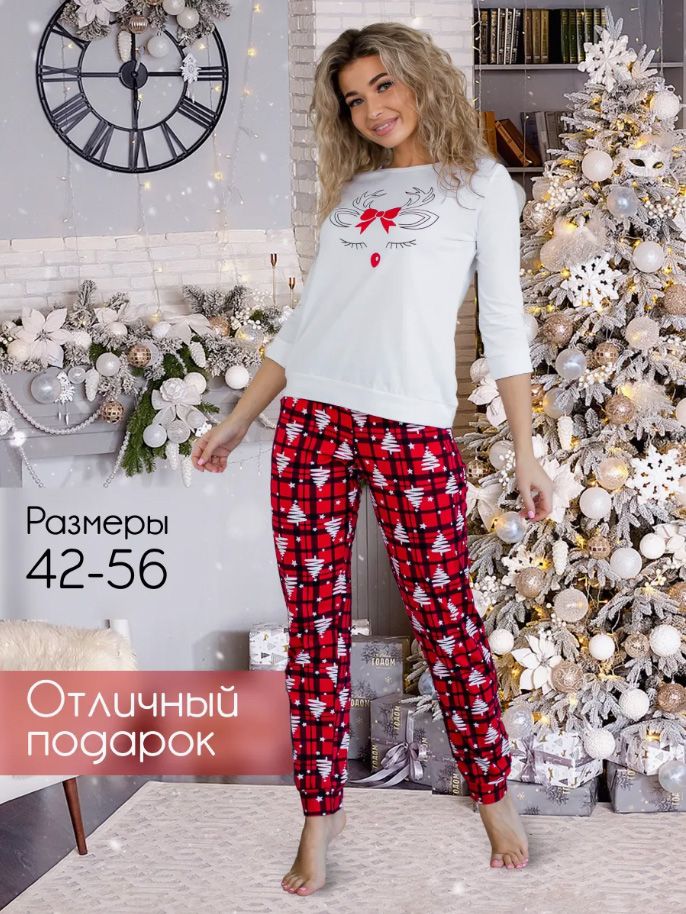 Пижама женская, модель 162, трикотаж (Олень Гламур)