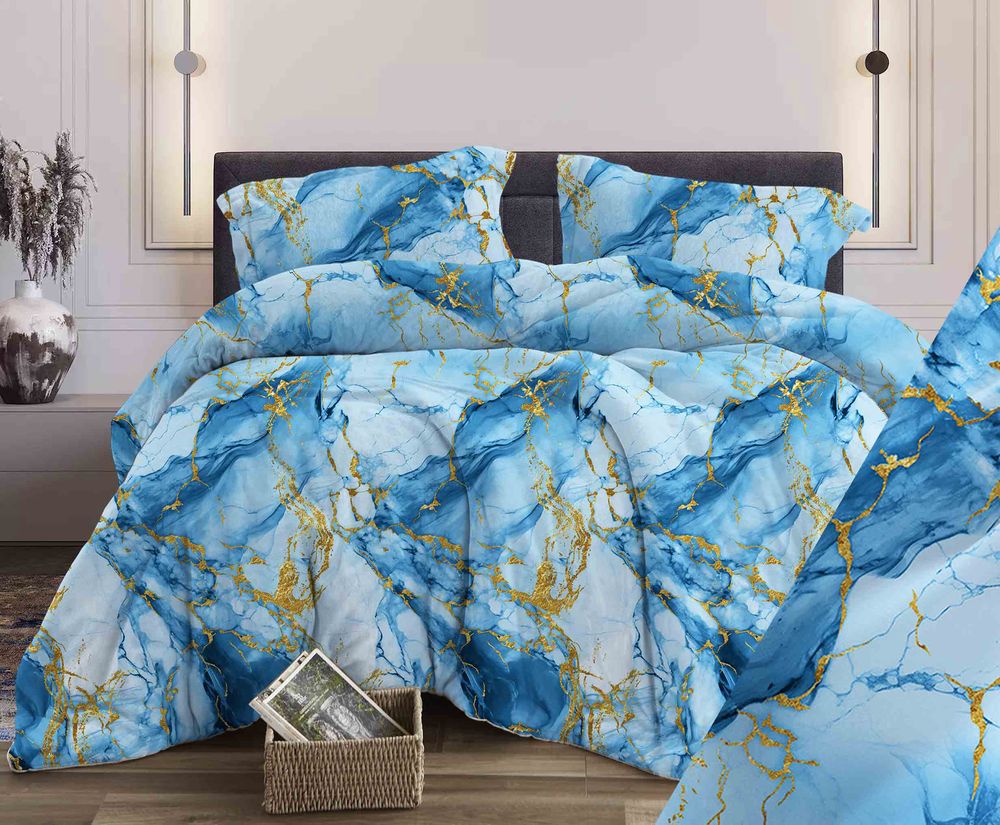 Наволочка 50*70 см, поплин (Мрамор, бирюзовый)