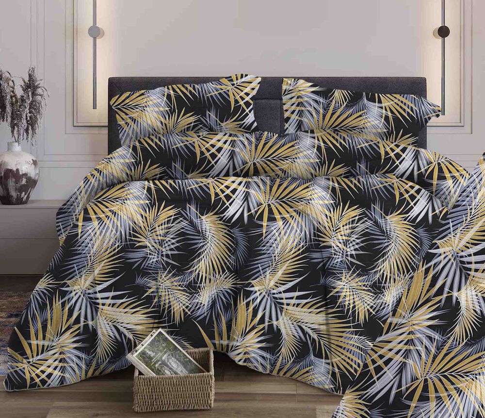 Комплект постельного белья Семейный, бязь "Комфорт" (Тропикана, чёрный)