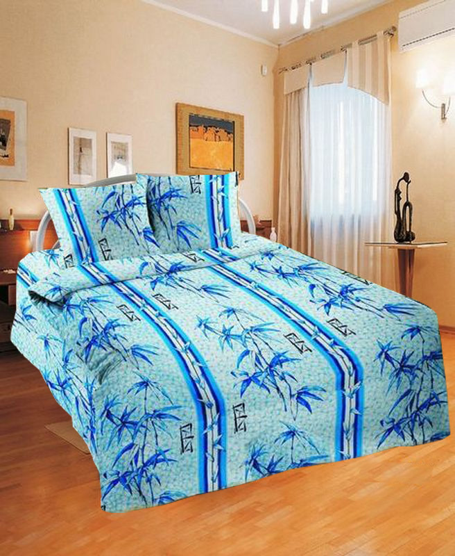 Наволочка 50*70 см, бязь Шуйская ГОСТ, на пуговицах (Бамбук, синий)