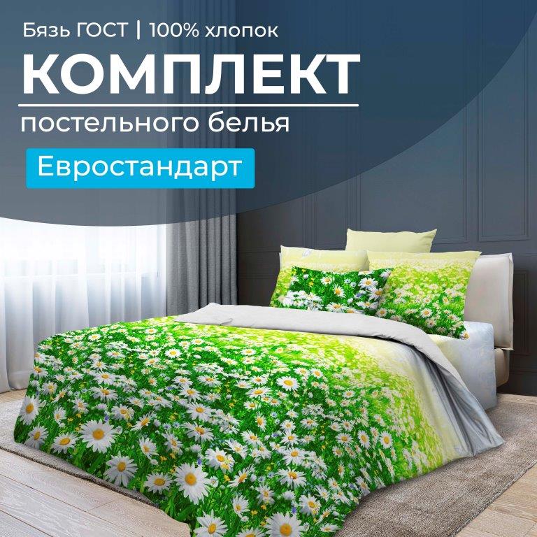 Комплект постельного белья Евростандарт, бязь  ГОСТ (Ромашковое поле)
