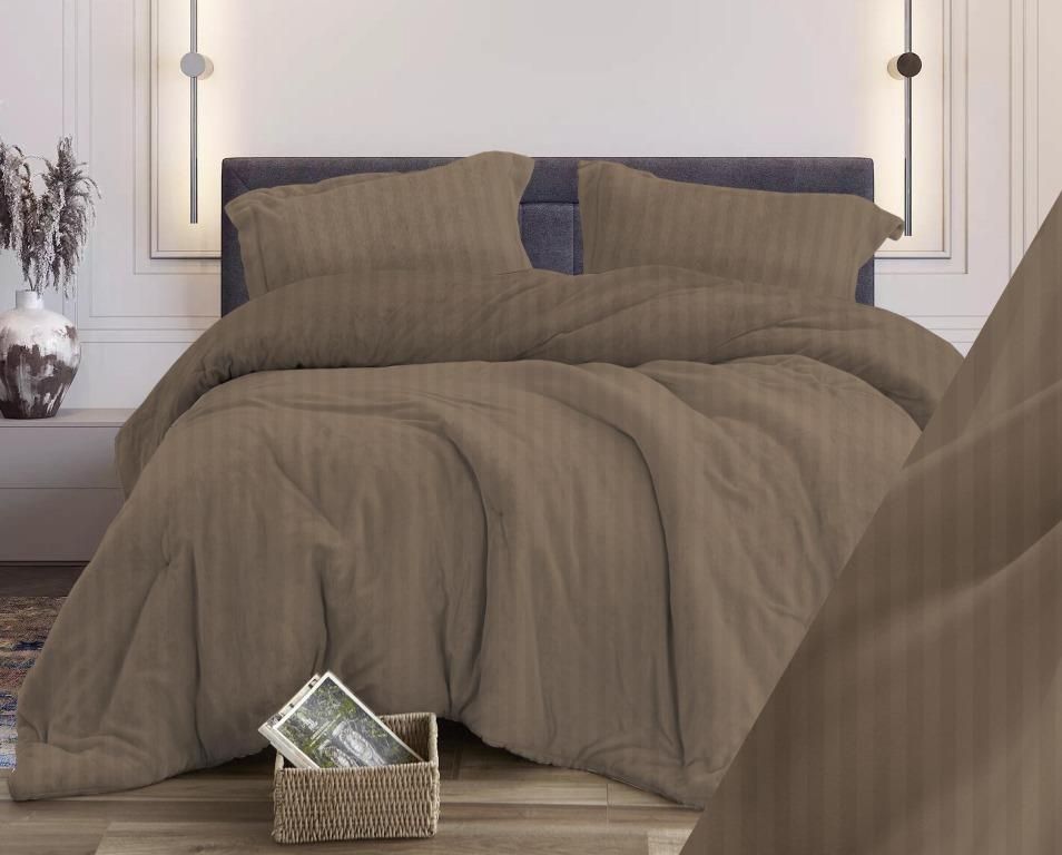 Простыня на резинке 090*200 см, бязь "Комфорт", борт 25 см (Страйп, шоколад)