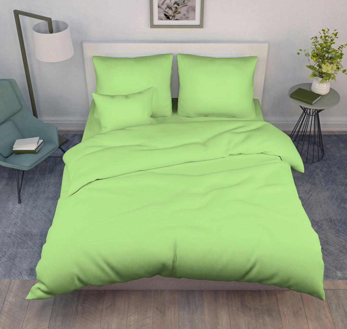 Простыня на резинке 180*200 см, поплин г/к, борт 25 см (Салат)