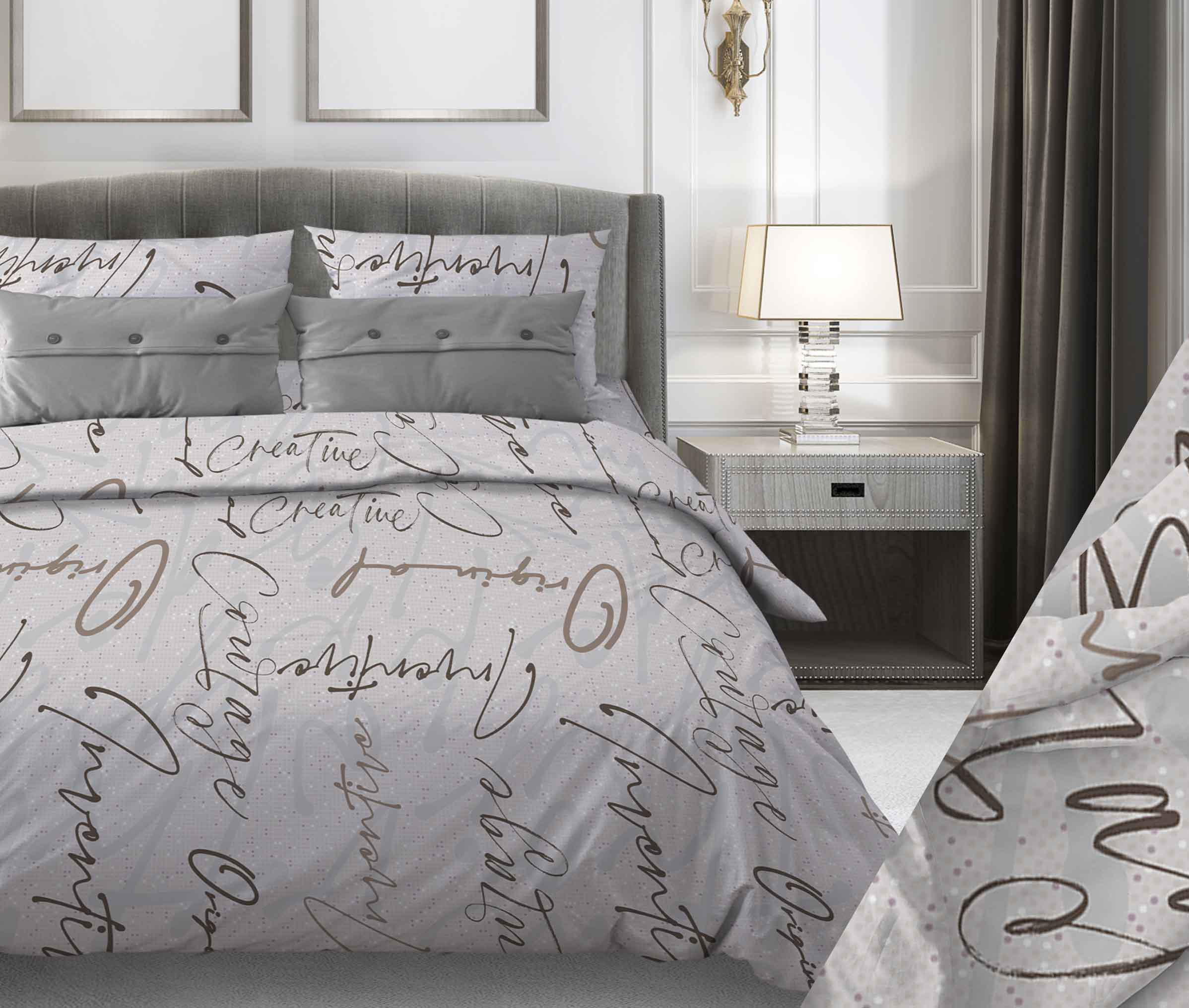 Простыня Евро, бязь "Комфорт" (Креатив, серо-бежевый)