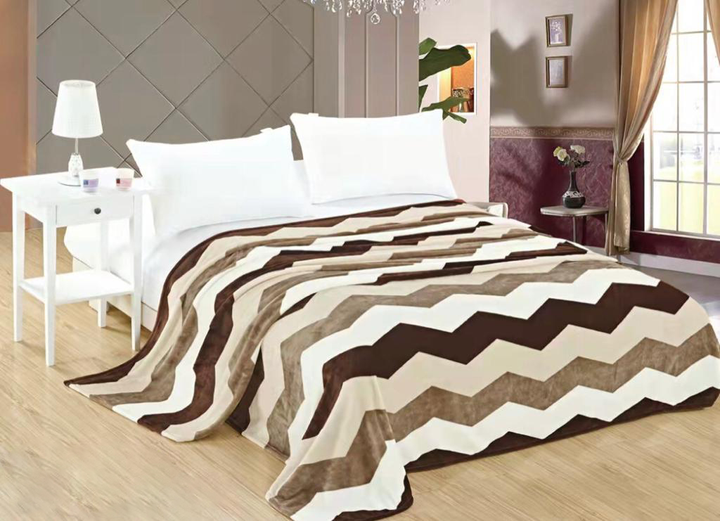 Плед 145*210 см, Велсофт  (Зигзаг, бежевый)