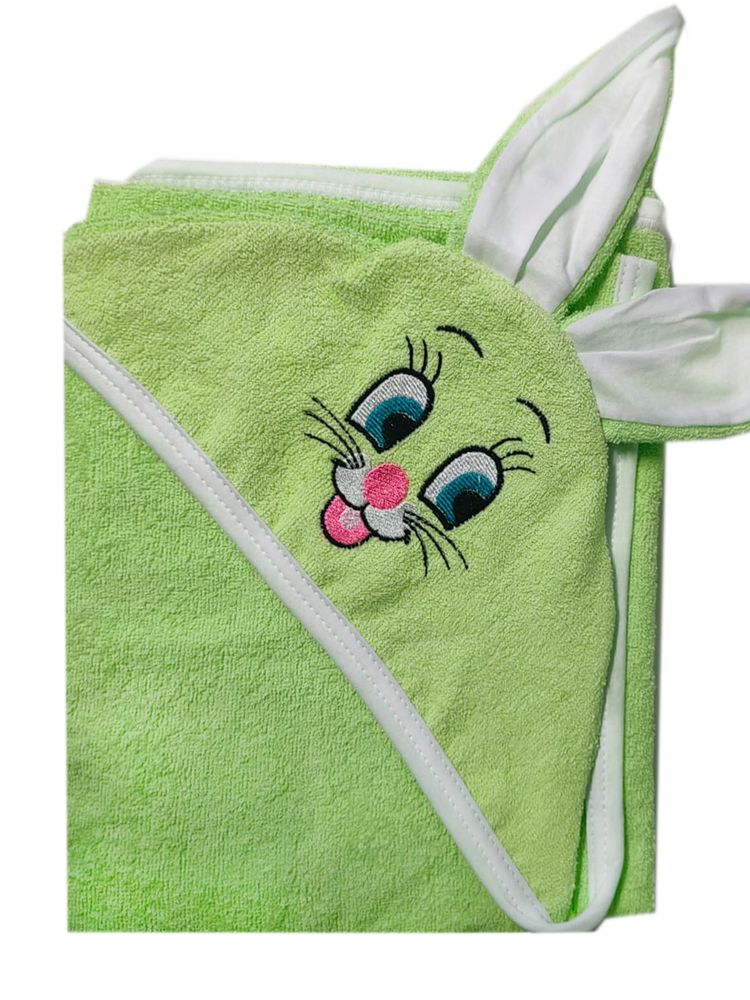 Махровое полотенце детское "Уголок" 95*95 с ушками (Зайка, салатовый)