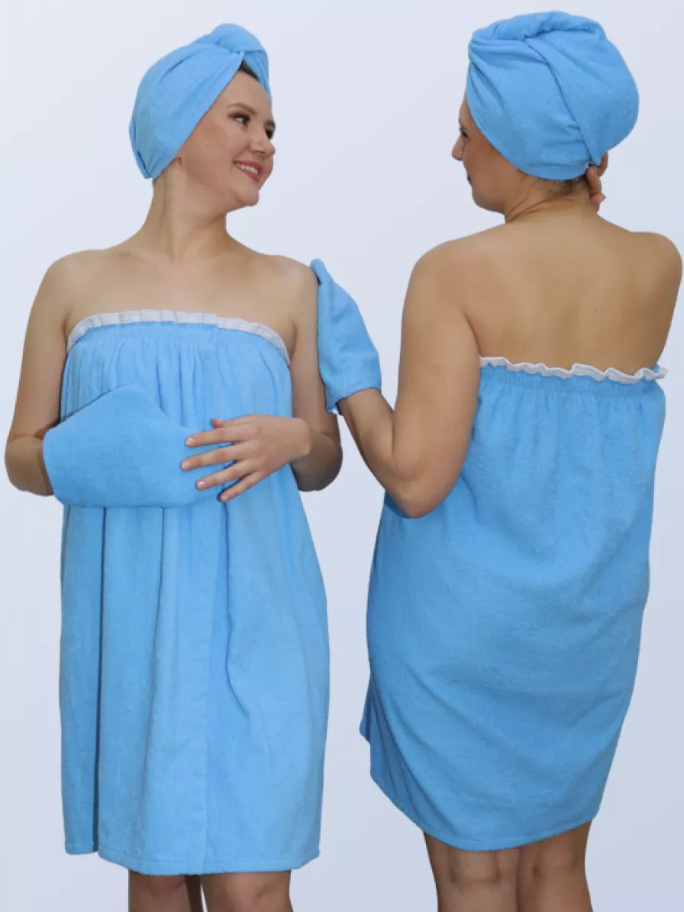 Комплект для сауны женский,100% хлопок (Голубой  )