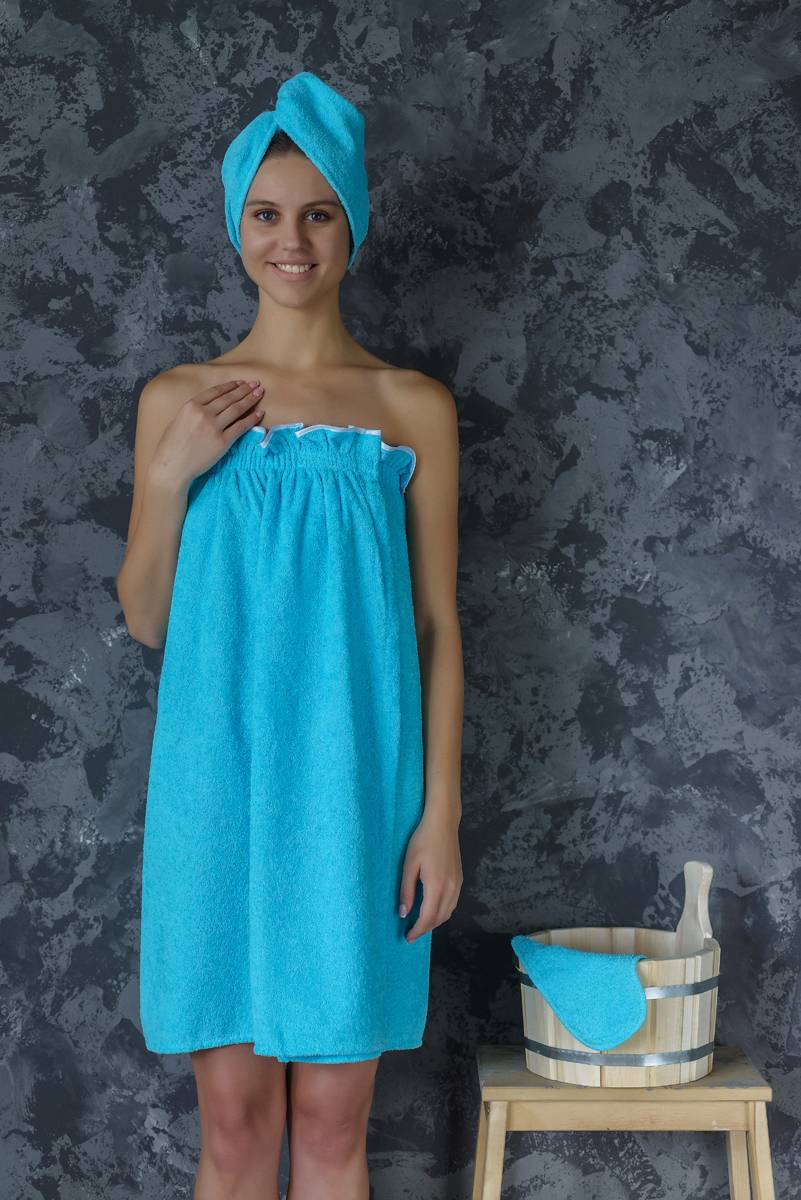 Комплект для сауны женский,100% хлопок (Бирюзовый  )