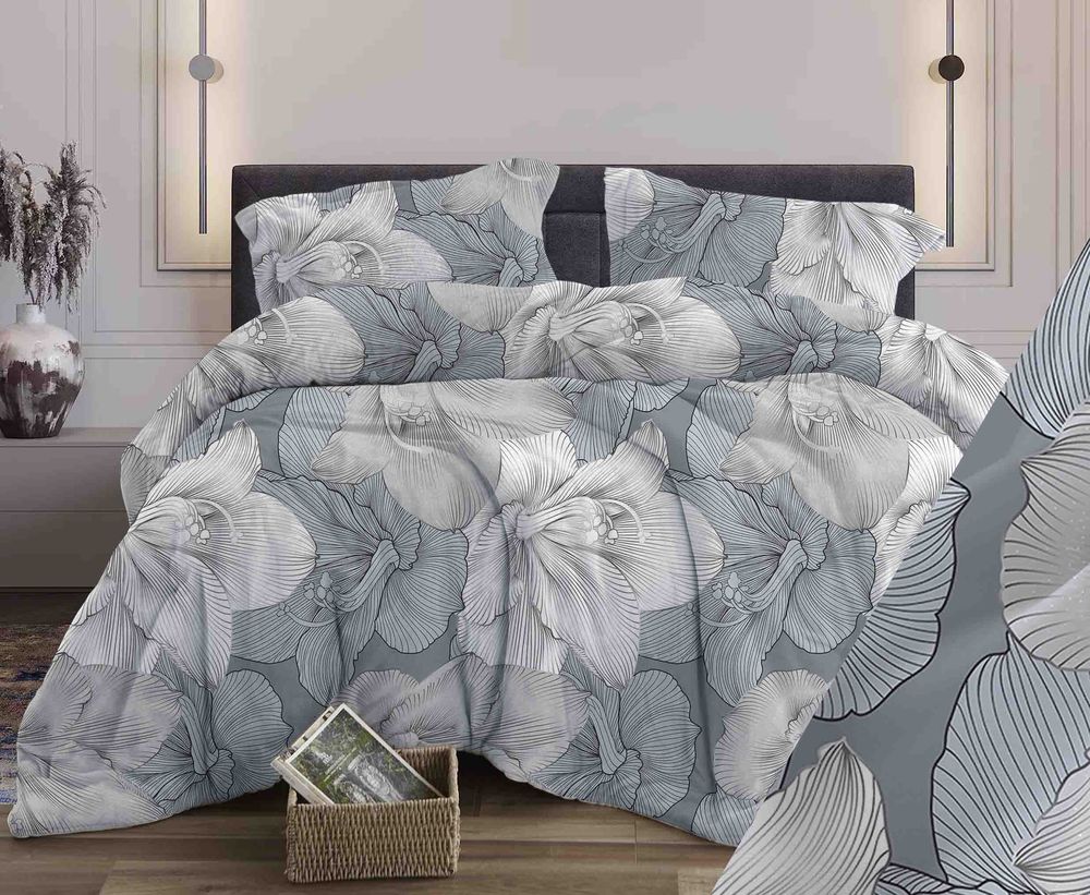 Простыня на резинке 200*200 см, поплин, борт 25 см (Богема, серый)