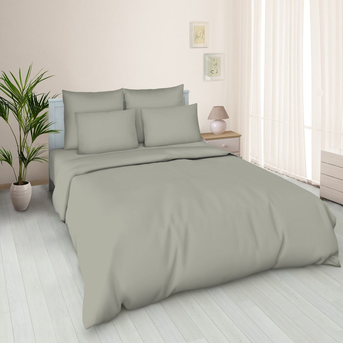 Простыня на резинке 200*200 см, поплин г/к, борт 25 см (Серый)