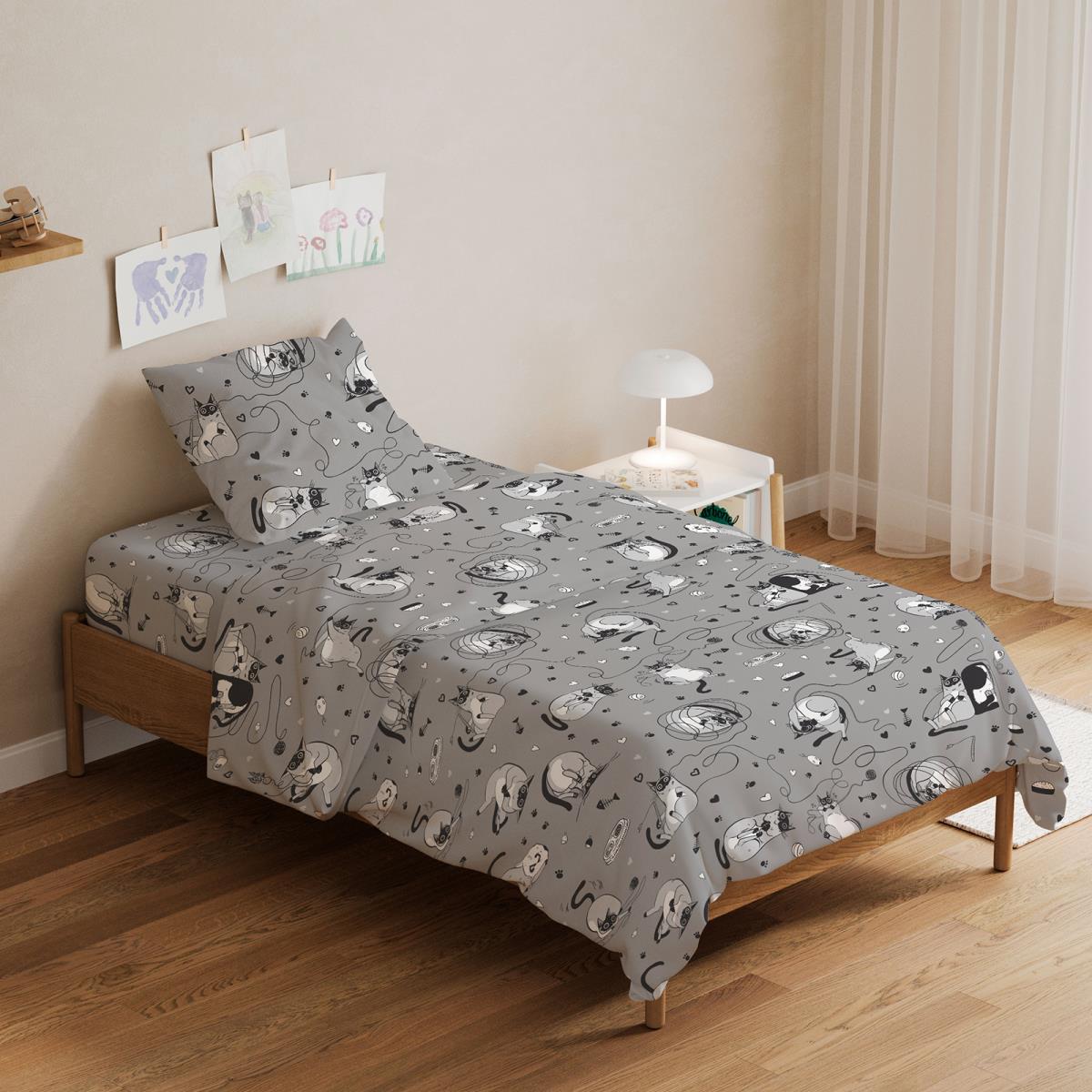 Пододеяльник 1,5-спальный, перкаль, детская расцветка (Мурлыки)