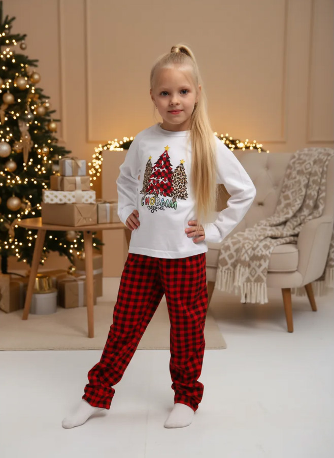 Пижама детская, модель 324, трикотаж (Нарядные ёлочки)