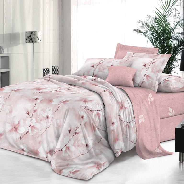 Комплект постельного белья Семейный, на молнии, поплин (Сакура)