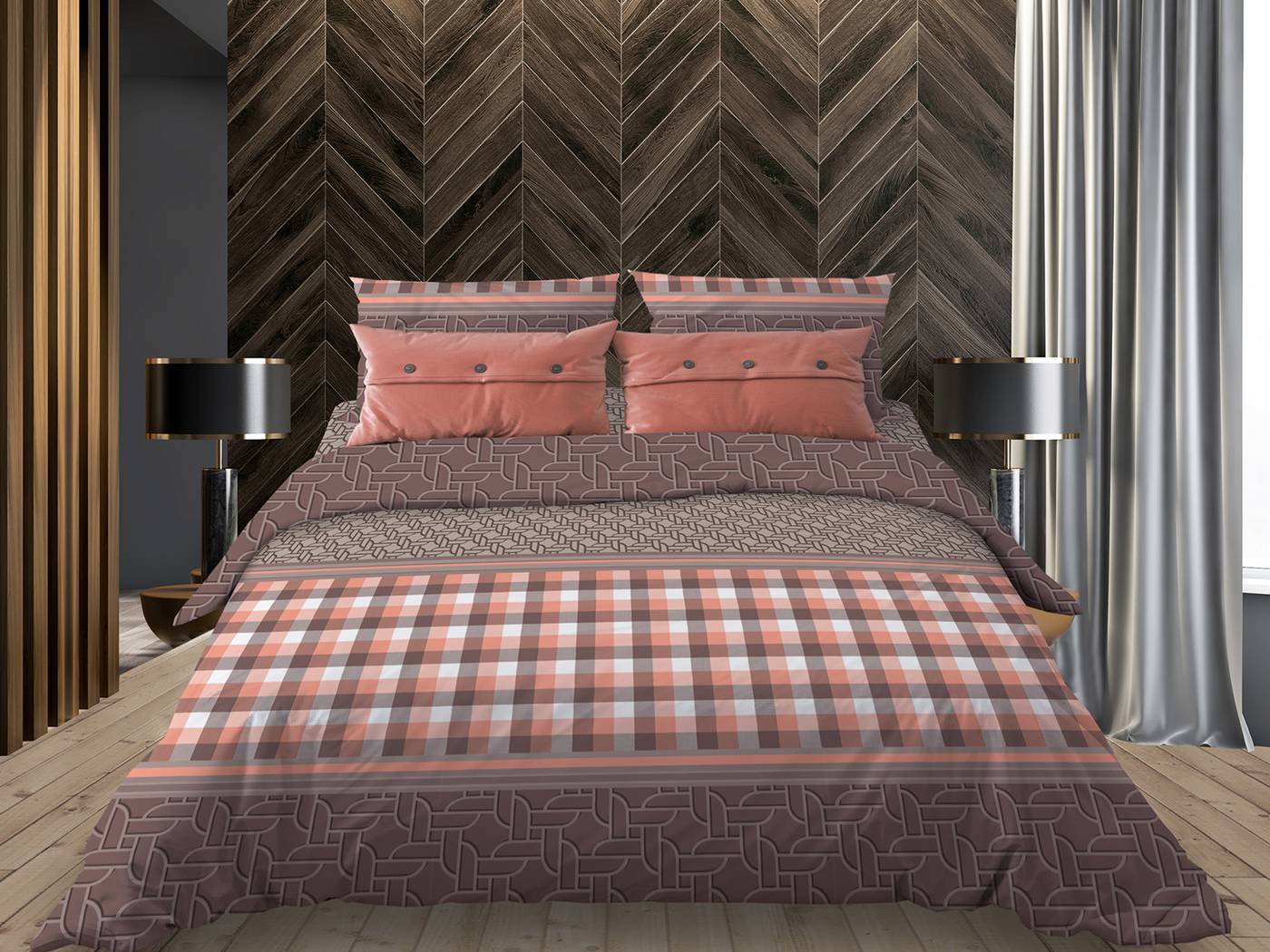 Простыня на резинке 200*200 см, поплин, борт 25 см (Оксфорд, коричневый)