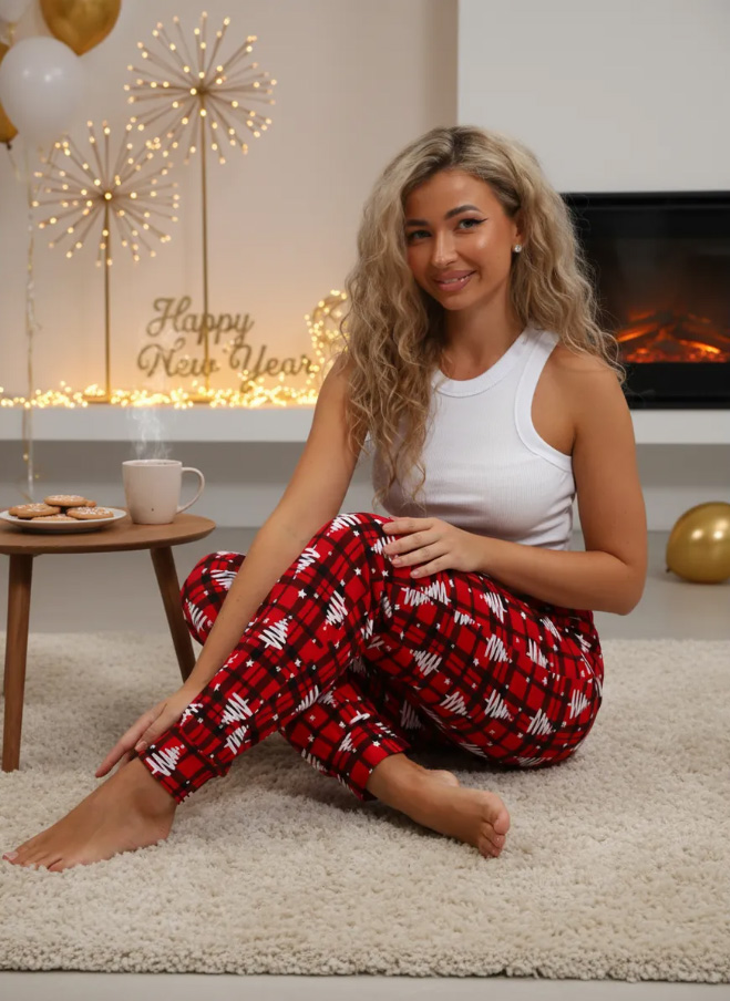 Брюки женские, модель 162, трикотаж (Елочка, красный)