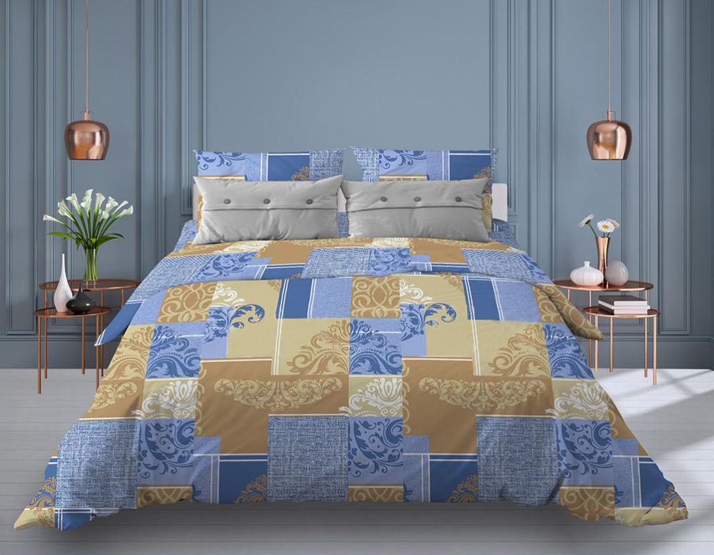 Наволочка 70*70 см, бязь "Комфорт" (Вензель, бежевый с синим)