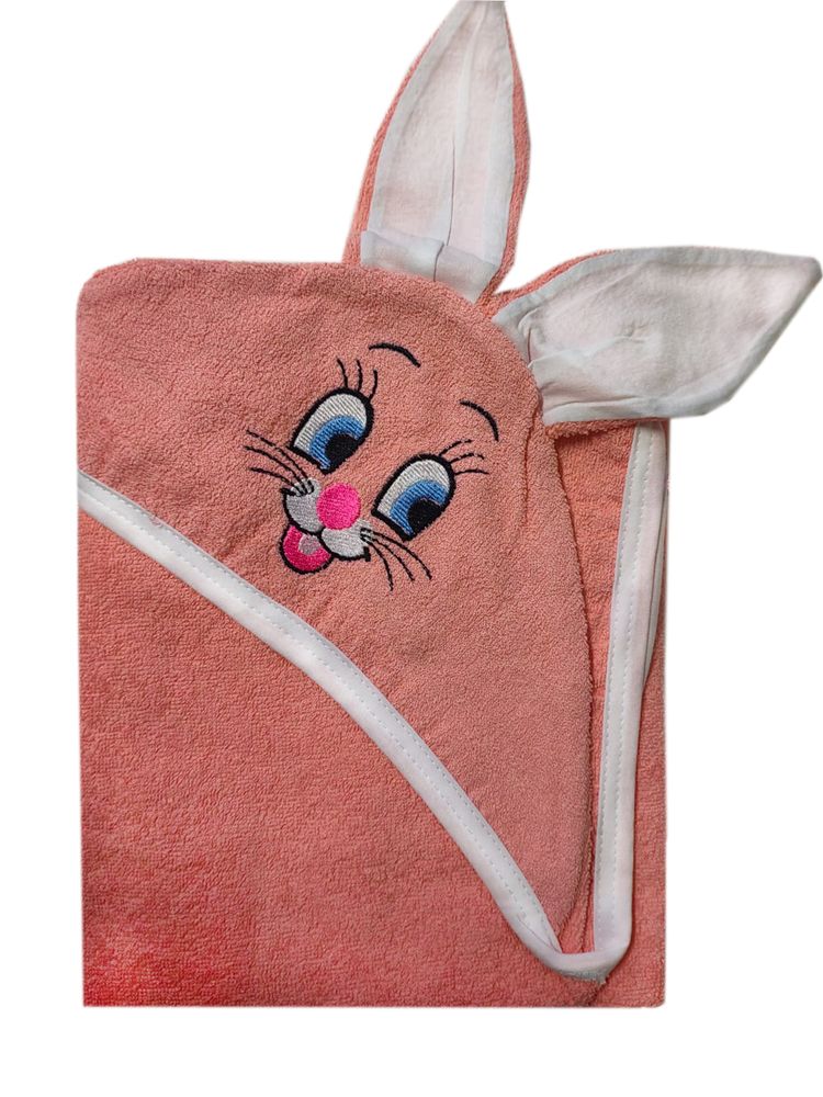 Махровое полотенце детское "Уголок" 95*95 с ушками (Зайка, персиковый)