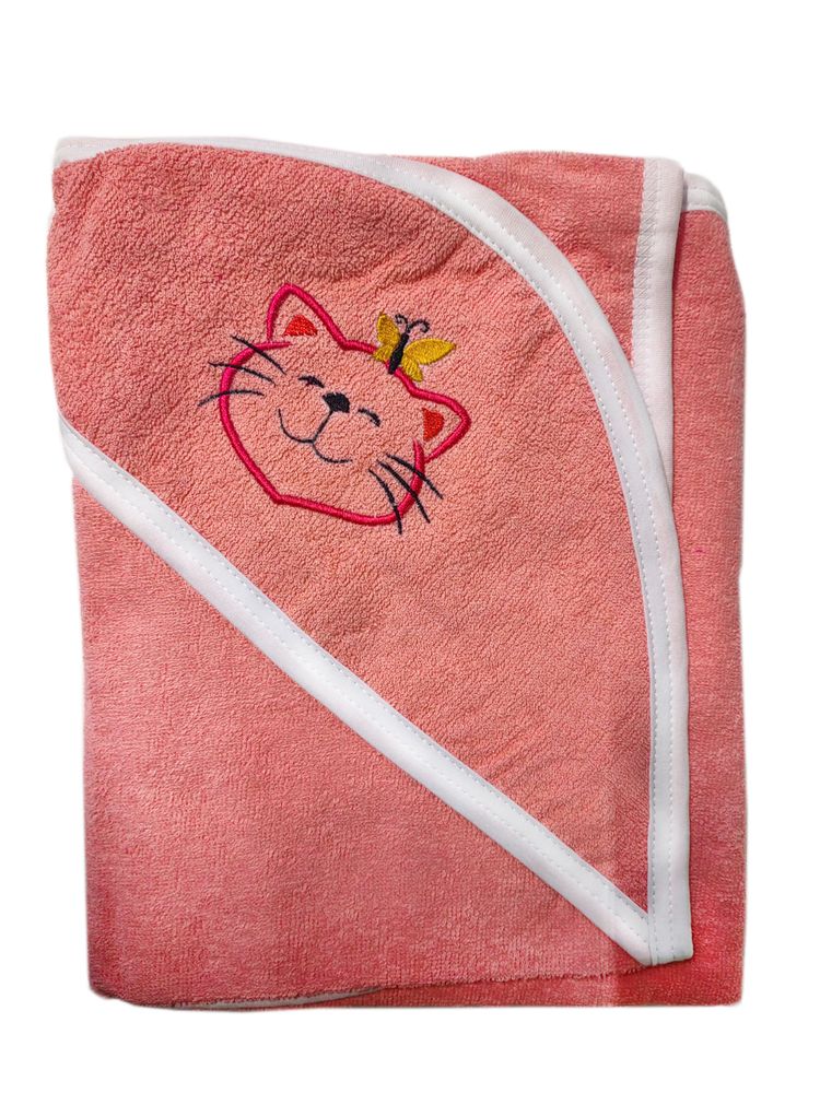 Махровое полотенце детское "Уголок" 95*95 с вышивкой (Персиковый)