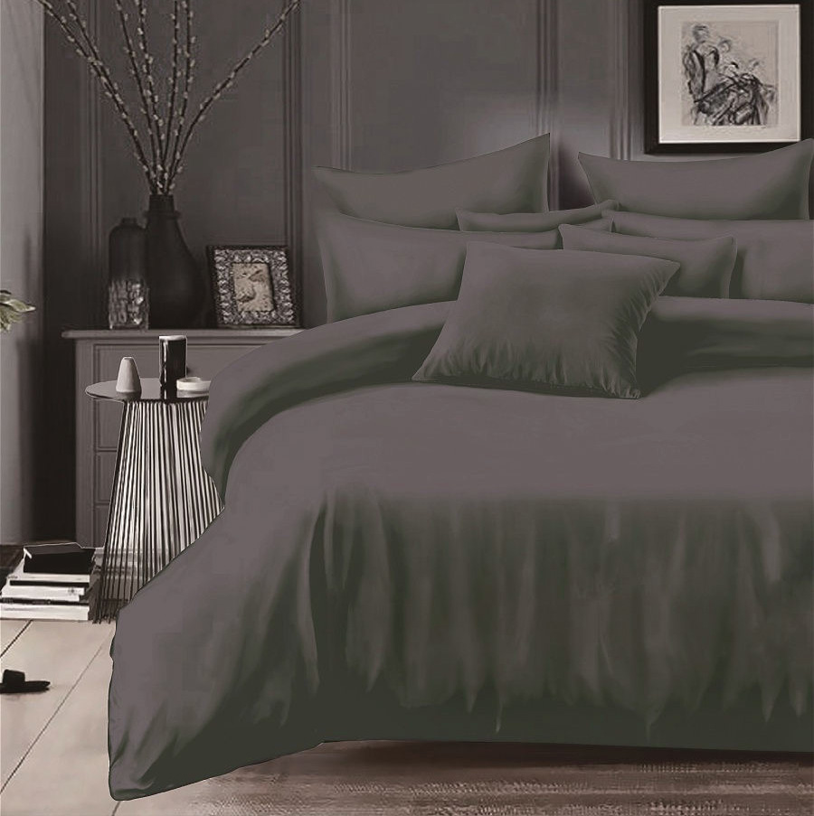 Простыня на резинке 160*200 см, сатин однотонный, борт 25 см (Графит)