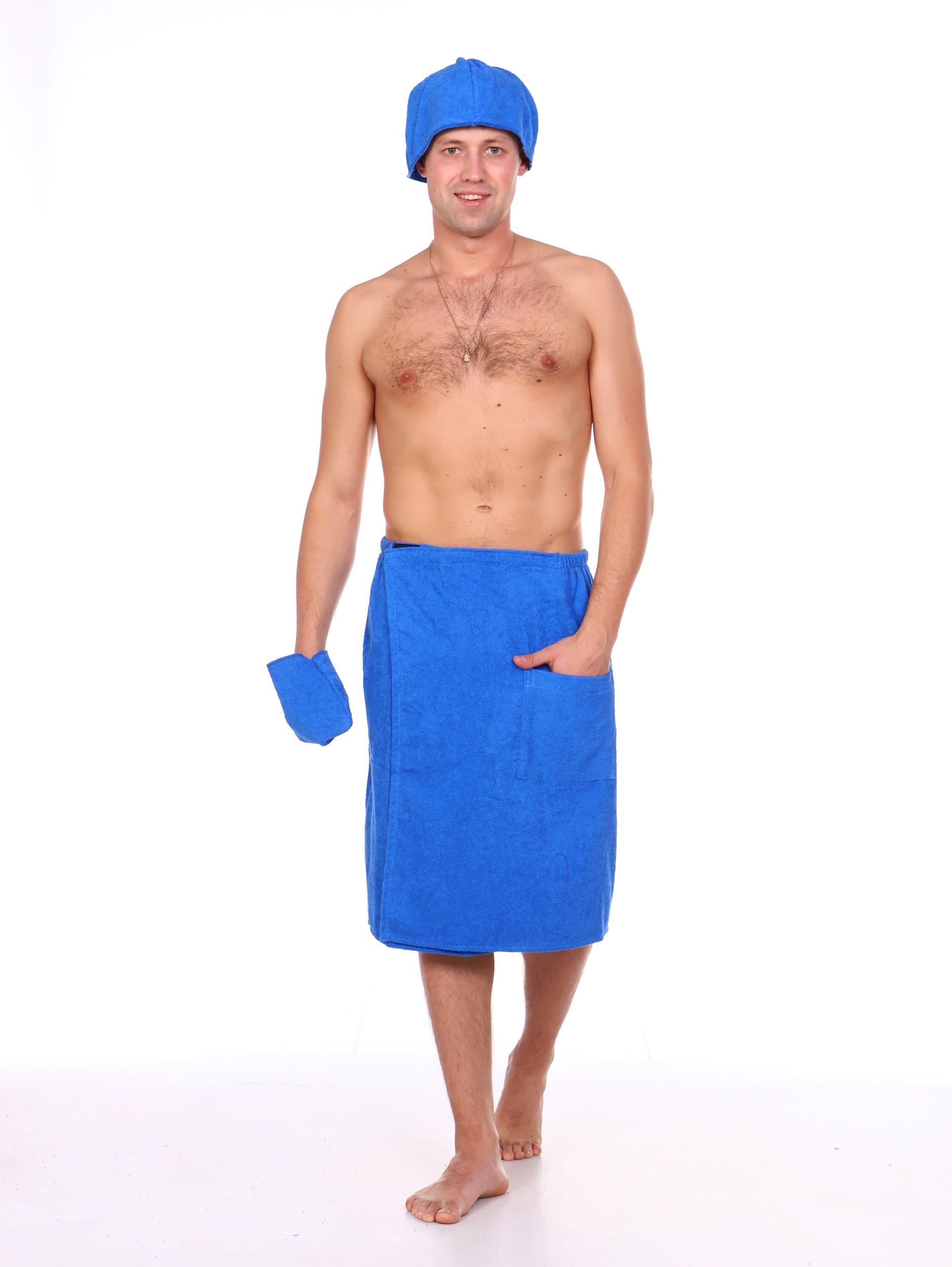 Комплект для сауны мужской,100% хлопок (Синий                )