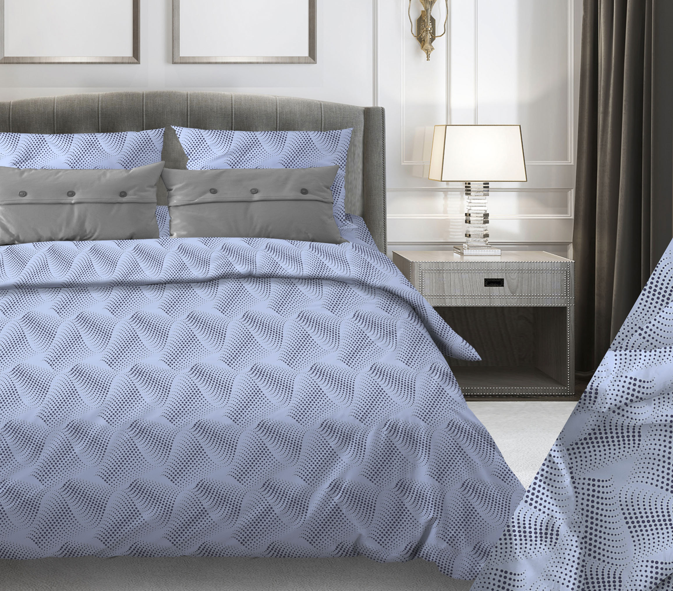 Простыня на резинке 090*200 см, бязь "Комфорт", борт 25 см (Иллюзия, лавандовый)