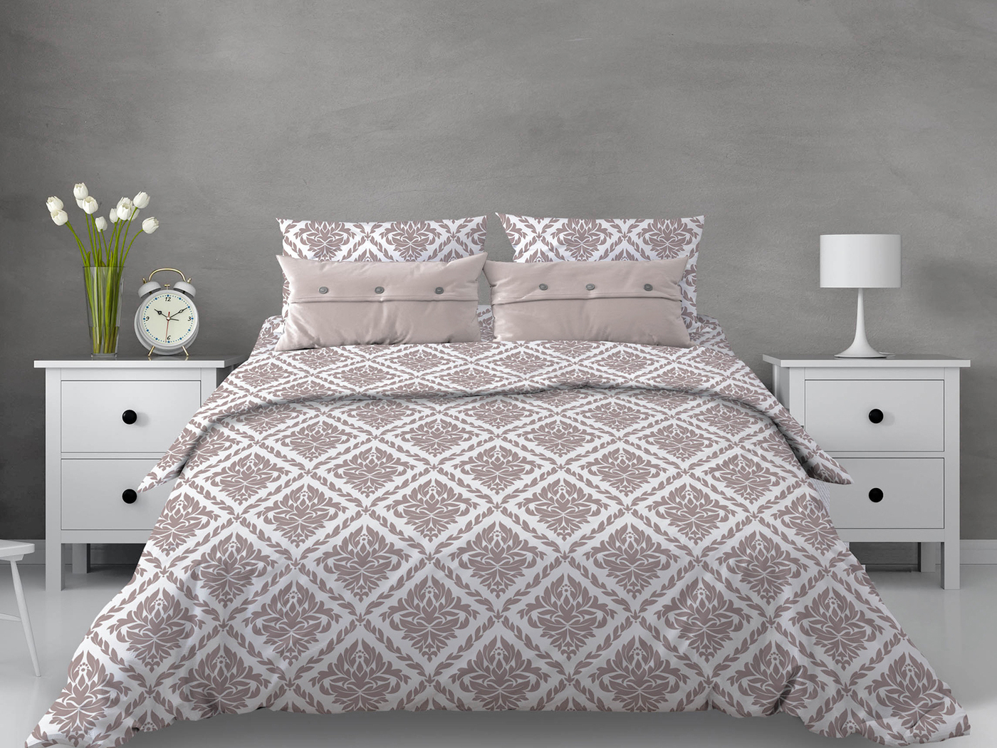 Комплект постельного белья 1,5-спальный, бязь "Комфорт" (Ритм, белый)