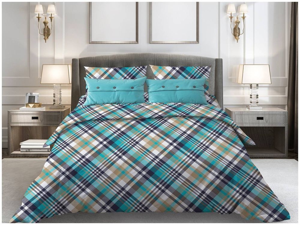 Простыня на резинке 200*200 см, поплин, борт 25 см (Лондон, бирюзовый)