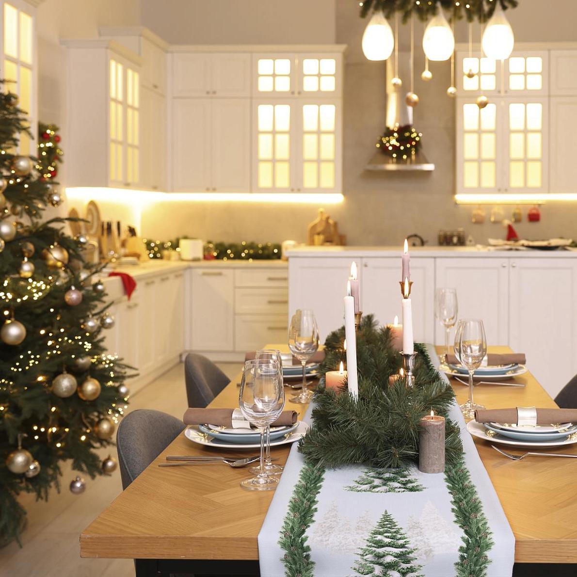 Дорожка для сервировки 50*150 см, хлопок 100% (Снежные ели)