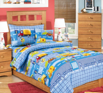 Комплект постельного белья в детскую кроватку, бязь "Люкс" (Машинки, голубой)