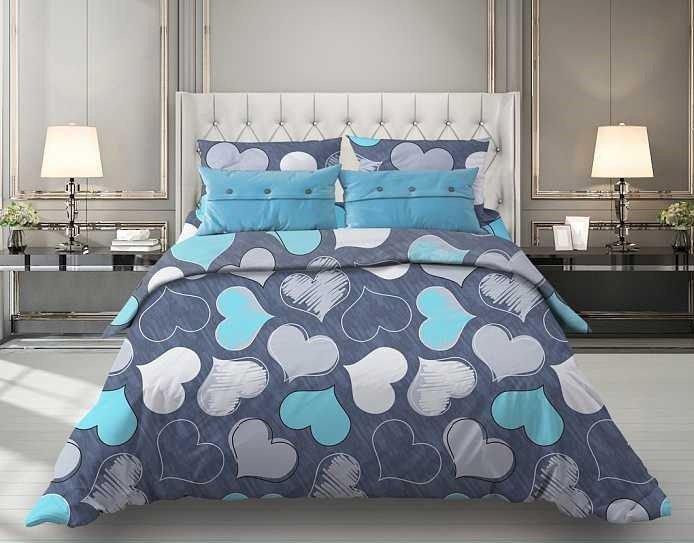 Простыня Евро, поплин (Романтика, бирюзовый)