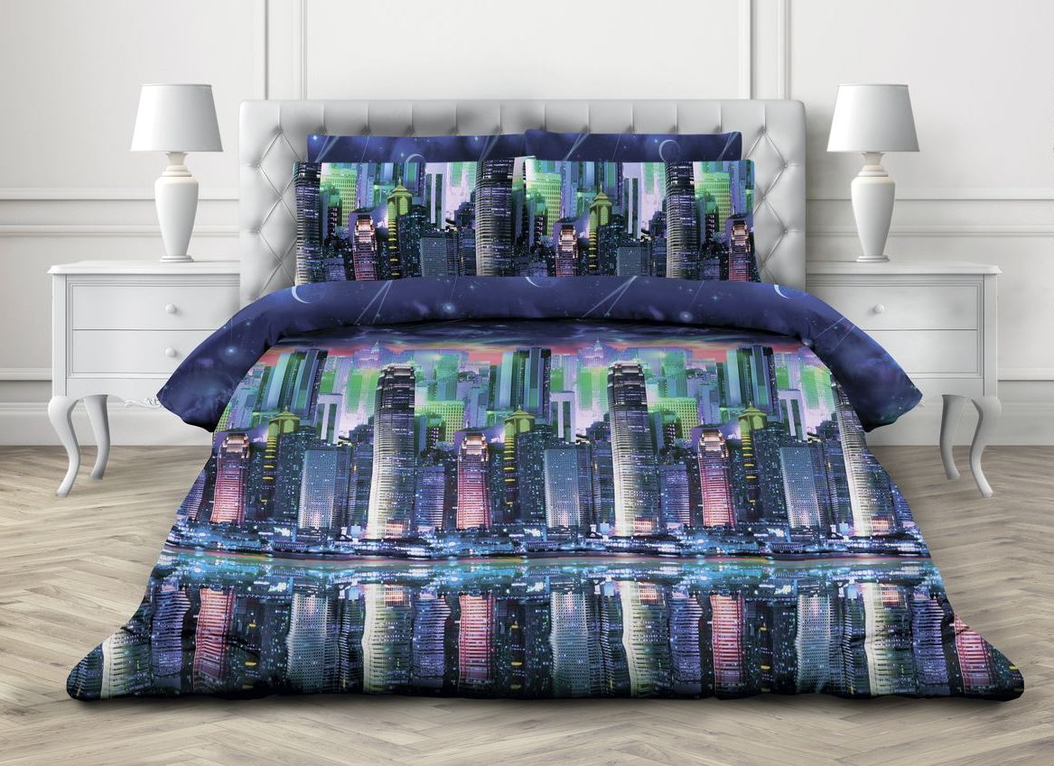 Пододеяльник 2-спальный, бязь ГОСТ (Ночной город)