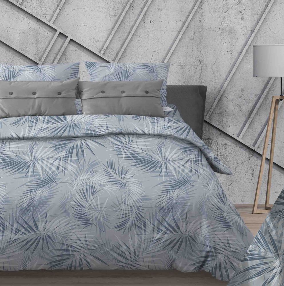 Комплект постельного белья Семейный, поплин (Тропикана, серый)