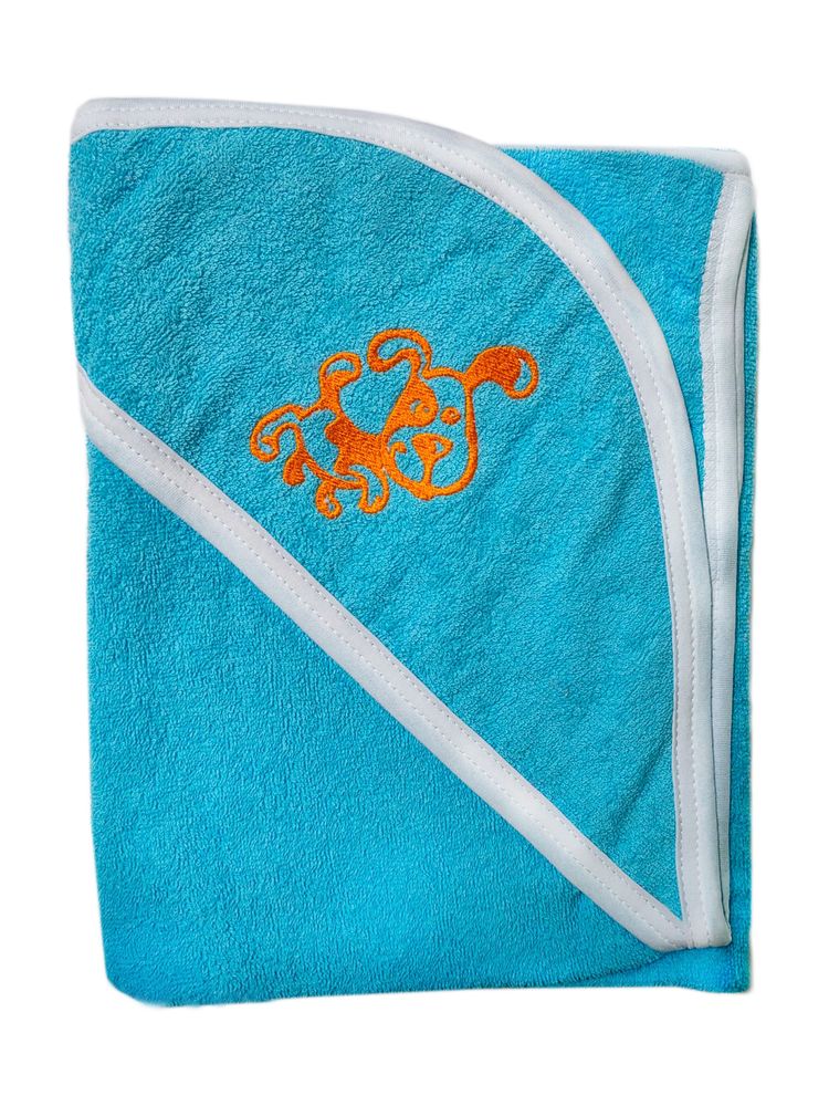 Махровое полотенце детское "Уголок" 95*95 с вышивкой (Бирюзовый)