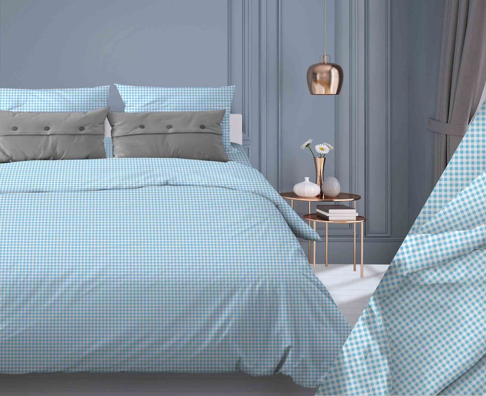 Простыня 1,5-спальная, бязь "Комфорт" (Клеточка, бирюзовый)