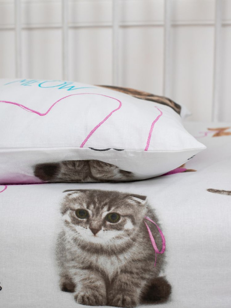 Наволочка 40*60 см, перкаль, детская расцветка (Пушистики)