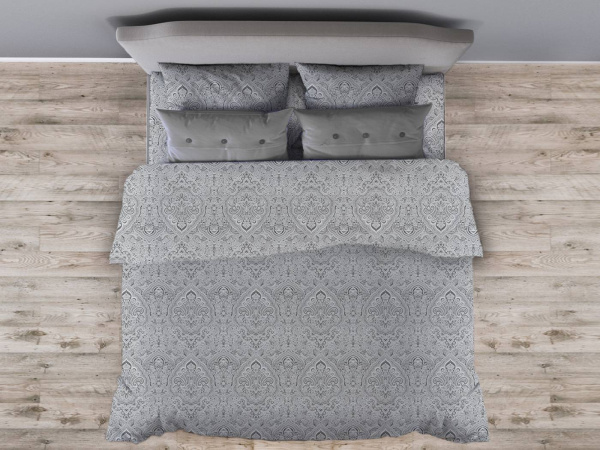 Простыня на резинке 090*200 см, бязь "Комфорт", борт 25 см (Дамаск, серый)